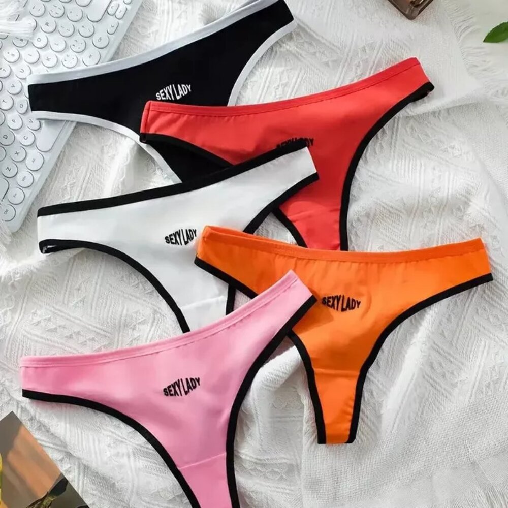 5pcs Trim Thongs, Sexy Comfy Breathable Stretchy Intimates Panties Med (6)
